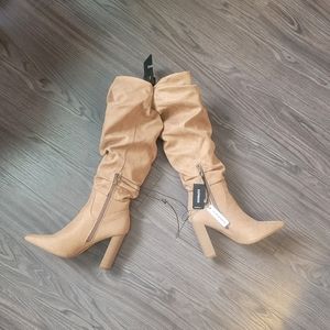 (NWT) Express Mercer Slouch Suede Boots, size 8 in the color Taupe.